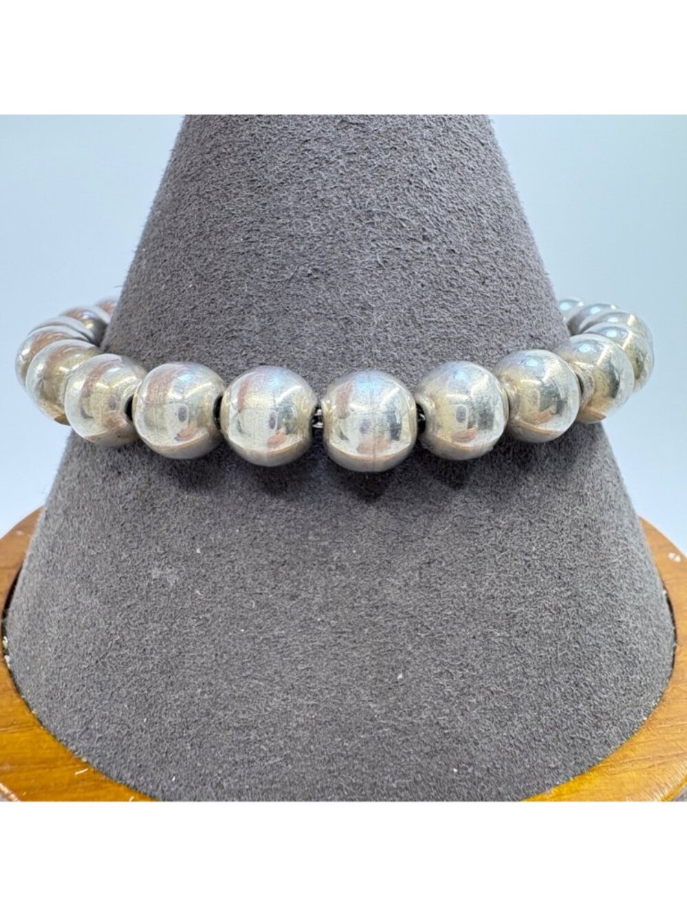 Round Beaded Design Link Bracelet Sterling Silver 925 Size 7.5" Length - Picture 2 of 8